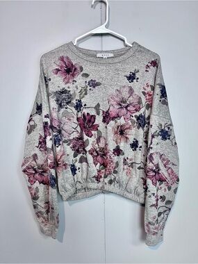 Gaze Floral Cropped Pullover Sweatshirt Gray Pink Purple M